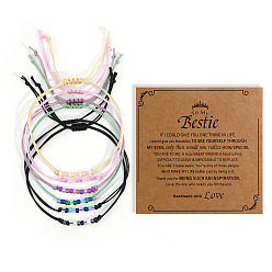 Mixed Color Adjustable Glass Seed Beaded Friendship Braided Bracelet Sets, Multi-Strand Adjustable Stackable Bracelets, with Paper Display Cards, Mixed Color, 11.02 inch(28cm), 6pcs/set