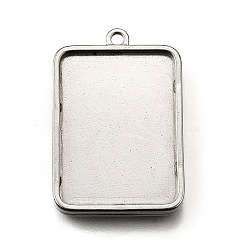 Rectangle 304 Настройки кабошон из нержавеющей стали кулон, двухсторонние пустые лотки для рамок, цвет нержавеющей стали, прямоугольные, лоток : 25.5x18.5 мм, 31x21x3.2 мм, отверстие : 2 мм