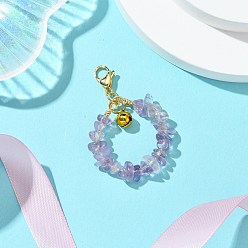 Аметрин Подвеска из натурального аметрина, с 304 карабинами из нержавеющей стали и латунным колокольчиком, 57 мм