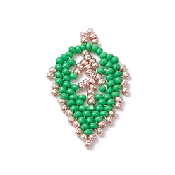 Зеленый Бисер бисерные подвески, Лист подвески, зелёные, 36x19x2 мм, отверстие : 0.6 мм