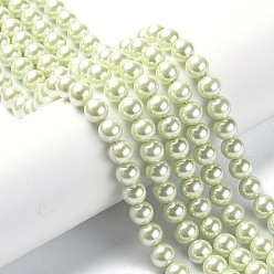 Honeydew Eco-Friendly Dyed Glass Pearl Round Beads Strands, Grade A, Cotton Cord Threaded, Honeydew, 8mm, Hole: 0.7~1.1mm, about 52pcs/strand, 15 inch