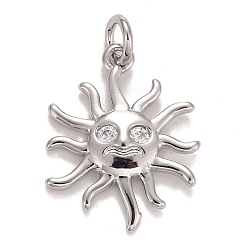 Платина Кубического циркония подвески, с реечной обшивкой латунными выводами, с прыжковых колец, долговечный, без свинца и без кадмия, солнце, платина, 17.5x14x2 мм, Перейти кольцо: 4.6x0.8 мм, 3 мм внутренним диаметром