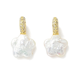 Цветок Подвески из натурального барочного жемчуга кеши, с латунными микропаве и прозрачными петлями из кубического циркония, золотые, белые, , 19.5~20.5x12x8 мм, отверстие : 3.5 мм