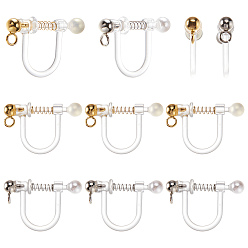 Золотой & Цвет Нержавеющей Стали 20 шт. 2 цвета пластиковые серьги-клипсы, с жемчугом из ракушек и 316 наконечниками из хирургической нержавеющей стали и петлями, золотые и нержавеющая сталь цвет, 17.5x11.5x3 мм, отверстие : 1.4 мм, 10 шт / цвет