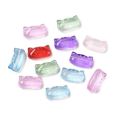 Mixed Color Baking Paint Transparent Glass Beads, Cat Shape, Mixed Color, 15x30x14mm, Hole: 1.6mm