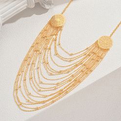 Золотой Элегантные железные винтажные многослойные бисерные нагрудные ожерелья с кисточками для женских вечеринок, золотые, 21.26 дюйм (54 см)