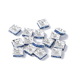 Свет Сапфира Латунные бусины разделители для поставки стразов, класс А, квадратный, без никеля , серебряные, света сапфир, 6x6x3 мм, отверстие : 1 мм