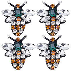 Разноцветный Аппликации из стразов в виде пчел, с утюгом и тканью, Аксессуары для орнаментов, красочный, 38x36.5x8 мм, 4 шт / пакет