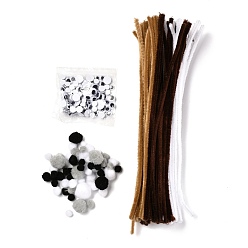 Mixed Color DIY Doll Craft Kits, Chenille Stem Garland Craft Wire and Plastic Black & White Eyes Cabochons, Mixed Color, 9mm