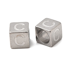 Letter C 304 из нержавеющей стали европейские шарики, бусины с большим отверстием, куб с письмом, буква С, 7x7x7 мм, отверстие : 5 мм