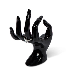 Black Plastic OK Hand Rings Display Stands, Jewelry Organizer Holder for Rings Storage, Black, 9.3x5x16.5cm