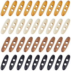 Mixed Color 60Pcs 4 Colors 2-Hole Wood Buttons, Olive Shape, Mixed Color, 39.5x11.5x11.5~12mm, Hole: 6mm, 15pcs/color
