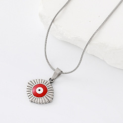 Roja 304 Collares con colgante de ojo turco de acero inoxidable esmaltado para hombres y mujeres, color acero inoxidable, rojo, 15.75 pulgada (40 cm)