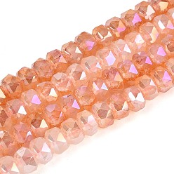Легкий Лосось Гальванизированные стеклянные бусины, имитирующие нефрит, с защитой от потускнения., рондель, градиент цвета, граненые, светлый померанцевый, 5.5~6x4~4.5 мм, отверстие : 0.8~1.2 мм, около 84~93 шт / нитка, 13.78~14.96'' (35~38 см)