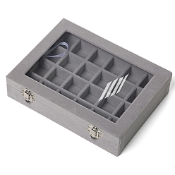 Серый Бархатные кольца ювелирные изделия ddisplay box, прямоугольные, серые, 20x15x4.5 см