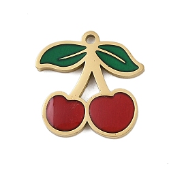 Вишня 304 из нержавеющей стали шармы эмали, золотые, вишня, 14.5x14.5x1.5 мм, отверстие : 1.2 мм