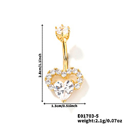 Золотой Сердце латунные стразы кольца для живота изогнутая штанга, золотые, 28x13 мм