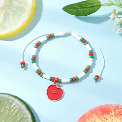Яблоко 9шт. браслеты с подвесками из сплава и эмали на фруктовую тематику, стеклянные бусины плетеные браслеты из бисера для женщин, яблоко, 1.75x1.75x0.15 см, внутренний диаметр: 2-1/8 дюйм (5.3 см) ~ 3-5/8 дюйм (9.2 см)