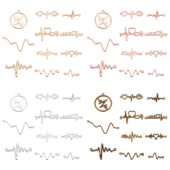 Mixed Color 44Pcs 4 Colors Alloy Open Back Bezels Settings, Electrocardiogram-shaped, Mixed Color, 10~28x22.5~49.5x1.5~2mm, Hole: 1~1.8mm, 11pcs/bag