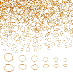 Real 18K Gold Plated 1200Pcs 6 Styles 304 Stainless Steel Open Jump Rings, Round Ring, Metal Connectors for DIY Jewelry Crafting and Keychain Accessories, Real 18K Gold Plated, 4~10x0.6~1mm