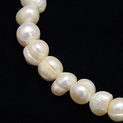 Creamy White Natural Cultured Freshwater Pearl Beads Strands, Potato, Creamy White, 7~8mm, Hole: 0.8mm, about 46~47pcs/strand, 13.77~14.17 inch