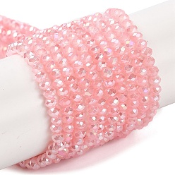 Pink Запекание гальванических нитей стеклянных бусин, AB цвет, граненые, рондель, розовые, 4x3 мм, отверстие : 1 мм, около 105~110 шт / нитка, 38~39 см