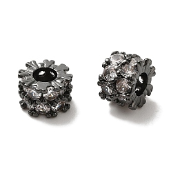 Черный Цвет Металла Латунные микро проложить кубического циркония бусы, долговечный, без кадмия и без свинца, плоско-круглые, металлический черный , 8.5x6 мм, отверстие : 3.5 мм