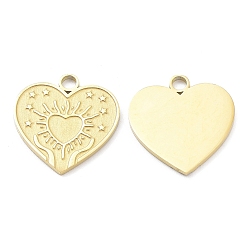 Настоящее золото 18K Ионное покрытие (ip) 316l подвески из хирургической нержавеющей стали, без никеля , сердце со звездным шармом, реальный 18 k позолоченный, 17.5x17x1.3 мм, отверстие : 2 мм