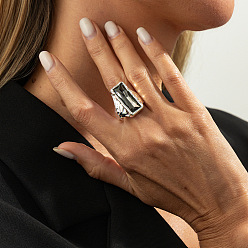 Rectangle Кольца для пальцев из сплава и акрила неправильной формы, платина, прямоугольные, 19 мм