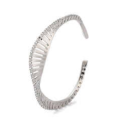 Platinum Brass Micro Pave Cubic Zirconia Cuff Bangles, Long-Lasting Plated, Lead Free & Cadmium Free, Platinum, Inner Diameter: 2-1/8 inch(5.4cm)