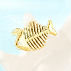 Золотой 304 открытые манжеты из нержавеющей стали с цирконием и микро-паве для женщин, рыба, золотые, 15x24 мм, размер США 8 1/4 (18.3 мм)