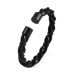 Черный Ионное покрытие (IP) 304 браслеты-манжеты из нержавеющей стали для женщин, твист, чёрные, внутренний диаметр: 2-3/8 дюйм (6 см)