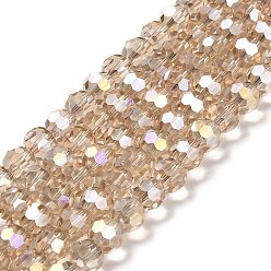 пшеница Прозрачные стеклянные бусины, 32 граней, с покрытием AB цвета, круглые, цвет пшеницы, 8x7~7.5 мм, отверстие : 1.5 мм, около 66 шт / нитка, 18.82''~19.06'' (47.8~48.4 см)