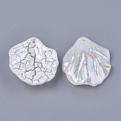 Creamy White Acrylic Pendants, Crackle & AB Color, Petal, Creamy White, 31x27x7mm, Hole: 1.5mm