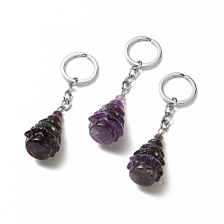 Amethyst Natural Amethyst Keychain, with Iron Split Key Rings, Christmas Tree, 90mm