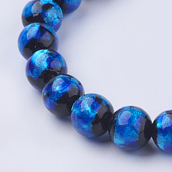 Blue Handmade Silver Foil Glass Lampwork Beads Strands, Round, Blue, 10~11mm, Hole: 2mm, about 18pcs/strand, 7.08 inch(18cm)