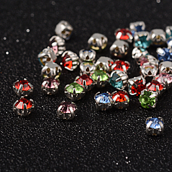 Mixed Color Sew on Rhinestone, Grade A Glass Rhinestone, with Brass Prong Settings, Garments Accessories, Silver Color Plated Metal Color, Mixed Color, 3.8~4x3.8~4mm, Hole: 1mm(The hole in the bottom is random.), about 1440pcs/bag
