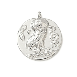 Нержавеющая Сталь Цвет 304 подвески из нержавеющей стали, плоский круглый с амулетом в виде афинской совы, анти-тускнение, цвет нержавеющей стали, 29x25x5 мм, отверстие : 2~2.5 мм