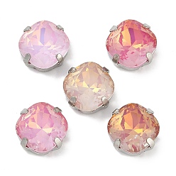 Платина Латунные стеклянные стразы пришивные стразы, граненые, квадратный, разноцветные, платина, 11x11x6 мм, отверстие : 1 мм