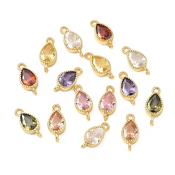 (52) Непрозрачная лаванда Шармы-соединители из латуни с паве из кубического циркония, слезные ссылки, реальный 18 k позолоченный, разноцветные, 13x6x3 мм, отверстие : 1.5 мм