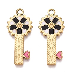 Noir 303 acier inoxydable émail pendentifs, charmes clés, placage ionique (ip), réel 18 k plaqué or, noir, 42x18x3mm, Trou: 3mm