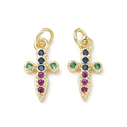 Настоящее золото 16K Латунные микро проложить кубического циркония подвески, крест прелести, реальный 16 k позолоченный, 16x8.5x2.5 мм, Перейти кольцо: 5.5x1 мм, внутренний диаметр: 3.5 мм