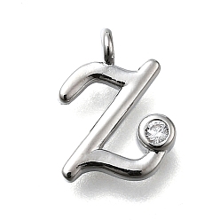 Letter Z Латунные микро проложить кубического циркония подвески, письмо амулеты, стойки покрытие, долговечный, без кадмия и без свинца, Письмо Z, 12.5x9.5x2 мм, отверстие : 1.6 мм