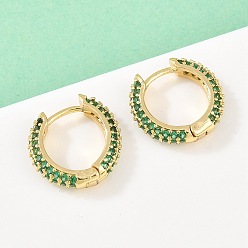 Зеленый Латунные кубических серьги циркония обруч, без кадмия и без свинца, долговечный, стойки покрытие, реальный 18 k позолоченный, зелёные, 14.5x15x3.5 мм