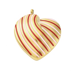 (123L) Белый крем непрозрачный блеск 304 подвески из нержавеющей стали, с эмалью, полосатый сердечный брелок, золотые, огнеупорный кирпич, 28x24x4.5 мм, отверстие : 2 мм