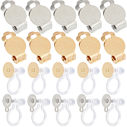Золотой & Цвет Нержавеющей Стали 40 шт. 4 стили 304 фурнитура для сережек-клипс из нержавеющей стали, серьги настройки, плоско-круглые, золотые и нержавеющая сталь цвет, 9~16x10~12x5~7 мм, отверстие : 1 мм, 10 шт / стиль