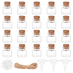 Clear Glass Jar Glass Bottles Bead Containers, with Iron Screw Eye Pin Peg Bails, Jute Twine, Plastic Funnel Hopper, Clear, 30x30mm, Hole: 17mm, Capacity: 21ml(0.71 fl. oz), 20pcs