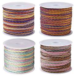 Красный 4 рулоны 4 цветные сегментные окрашенные круглые нейлоновые шнуры с китайским узлом, с золотой нитью, для изготовления ювелирных изделий DIY, красные, 0.8 мм, около 54.68 ярдов (50 м) / рулон, 1 рулон / цвет