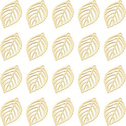 Золотой 304 подвески из нержавеющей стали, лист, золотые, 24x14x0.5 мм, отверстие : 0.8 мм, 30 шт / коробка