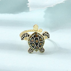Golden Offene Manschettenringe aus Messing und Emaille, Schildkröte, golden, 17 mm